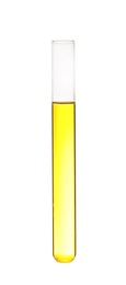 Test tube with color liquid on white background. Solution chemistry