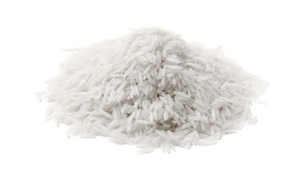 Photo of Pile of raw basmati rice isolated on white