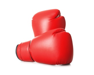 Photo of Pair of boxing gloves on white background