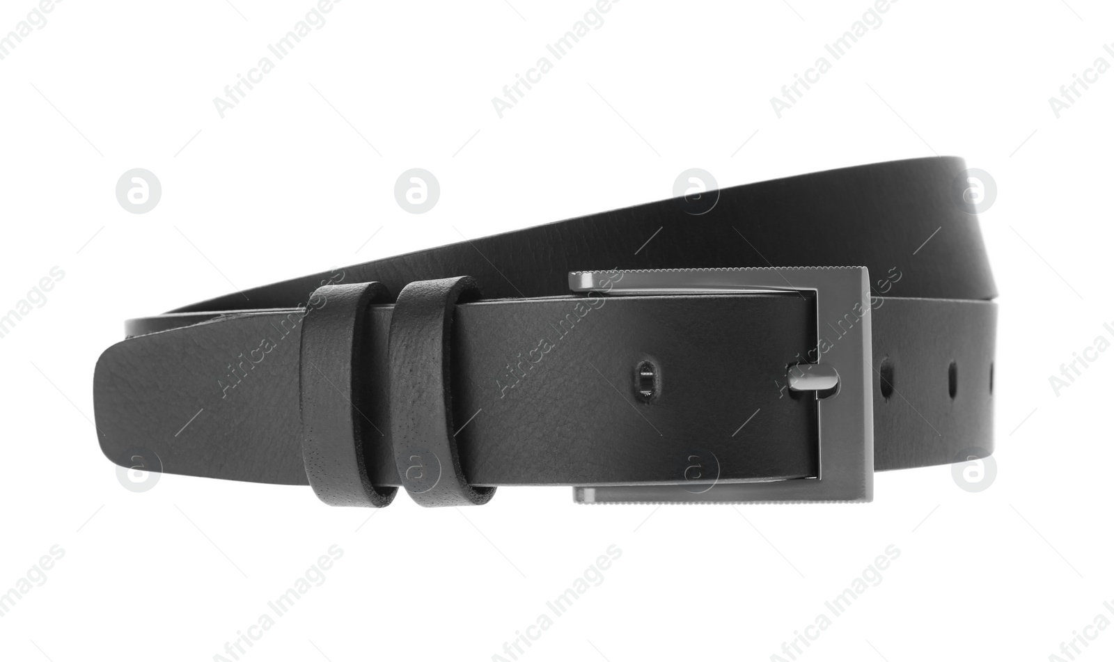 Photo of Stylish black leather belt isolated on white