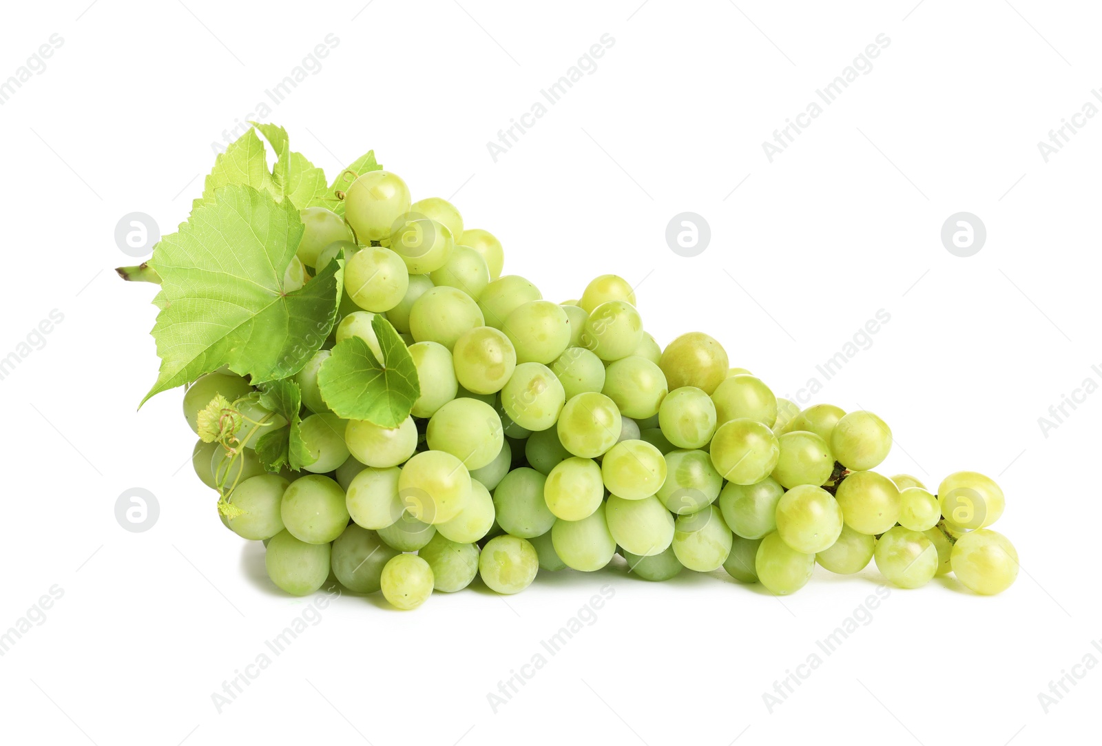 Photo of Bunch of green fresh ripe juicy grapes isolated on white