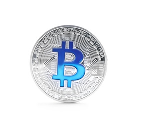 Silver bitcoin isolated on white. Digital currency