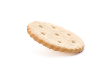 Photo of Crispy cracker isolated on white. Delicious snack