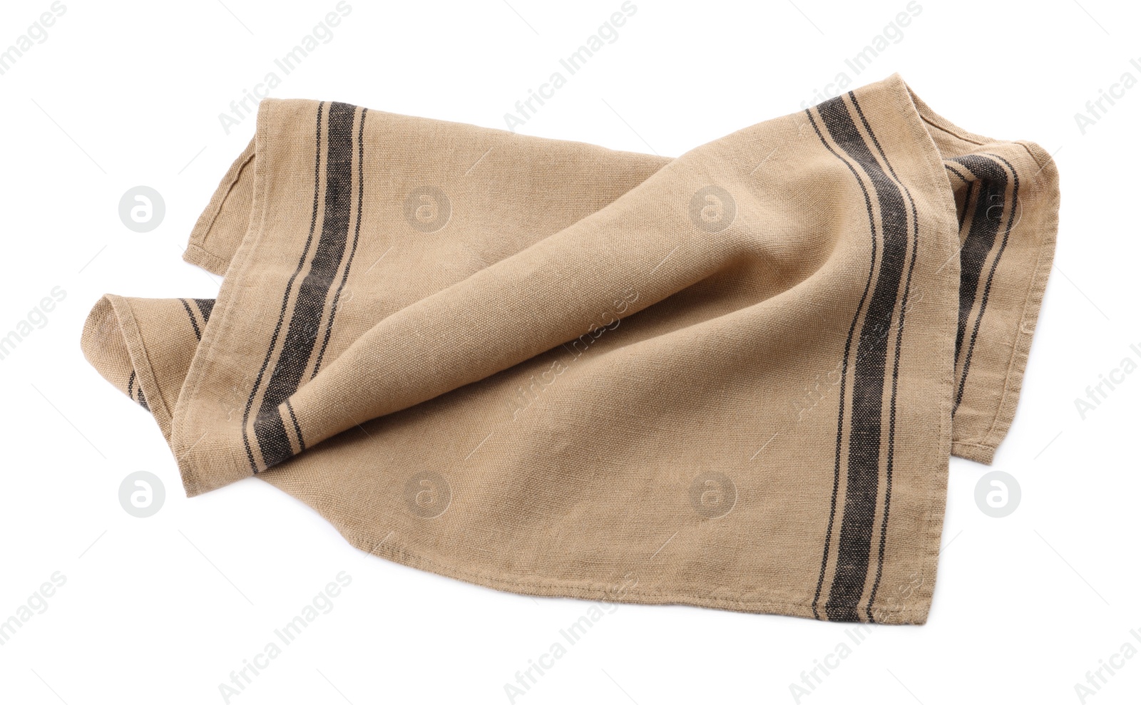 Photo of Beige cloth napkin with stripes isolated on white