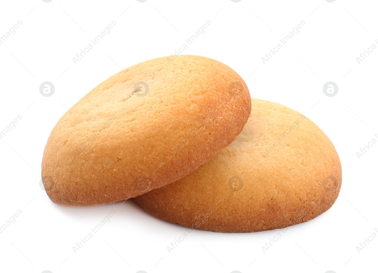 Photo of Tasty fresh shortbread cookies isolated on white