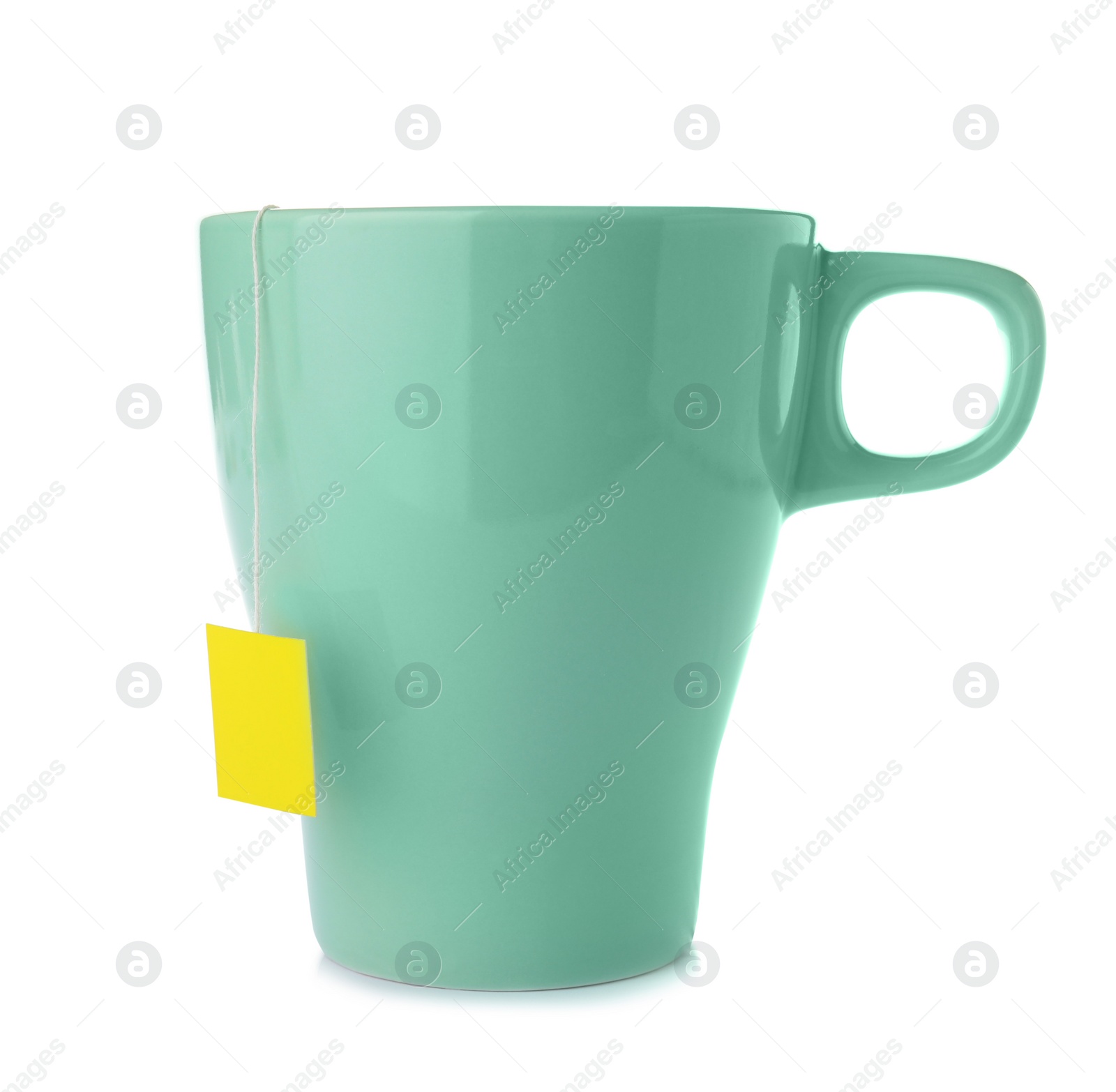 Photo of Cup of tasty tea on white background