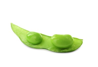 Photo of Fresh green edamame pod with beans on white background