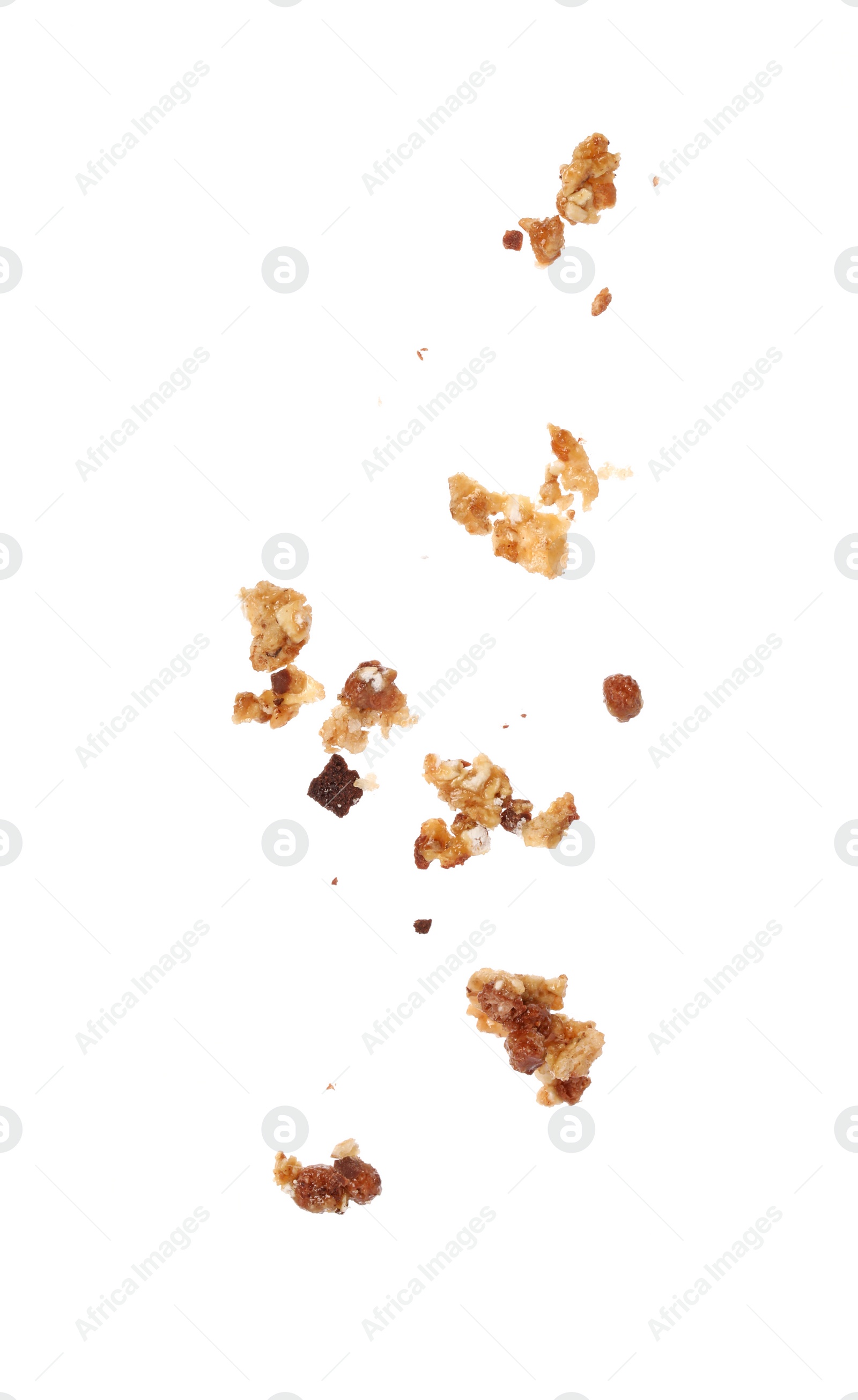 Photo of Pieces of tasty granola isolated on white