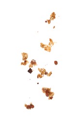 Photo of Pieces of tasty granola isolated on white
