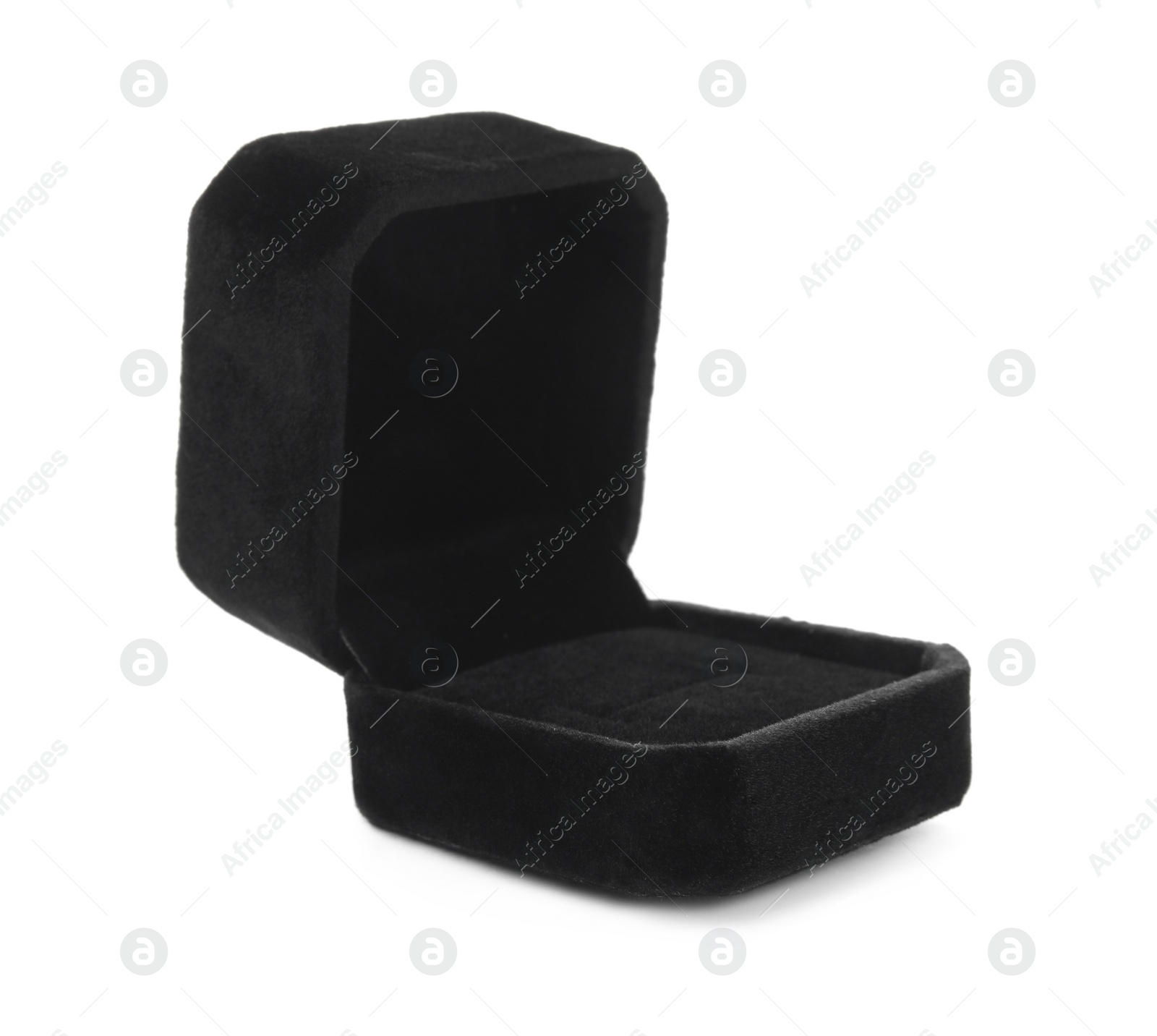 Photo of Open black ring box isolated on white