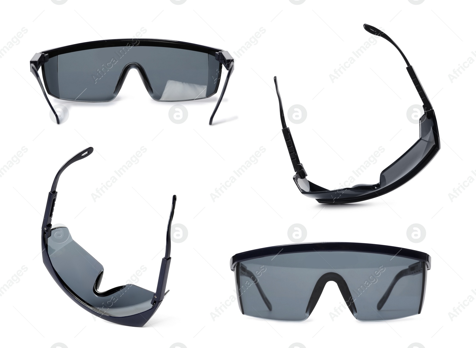 Image of Set with protective goggles on white background. Construction tool