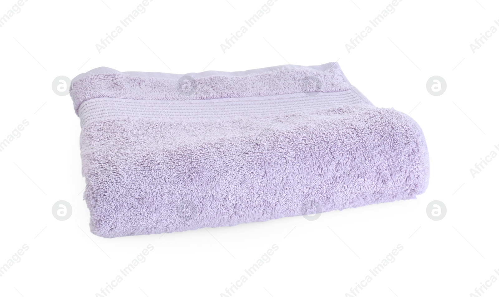 Photo of Folded violet terry towel isolated on white