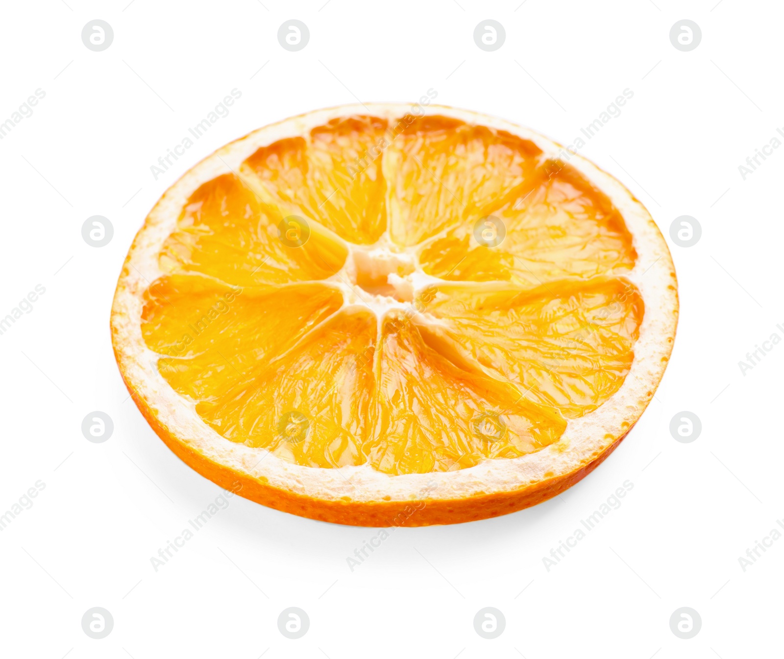 Delicious dry orange slice isolated on white Photo of Delicious dry orange slice isolated on white