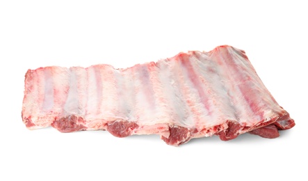 Raw ribs on white background. Fresh meat