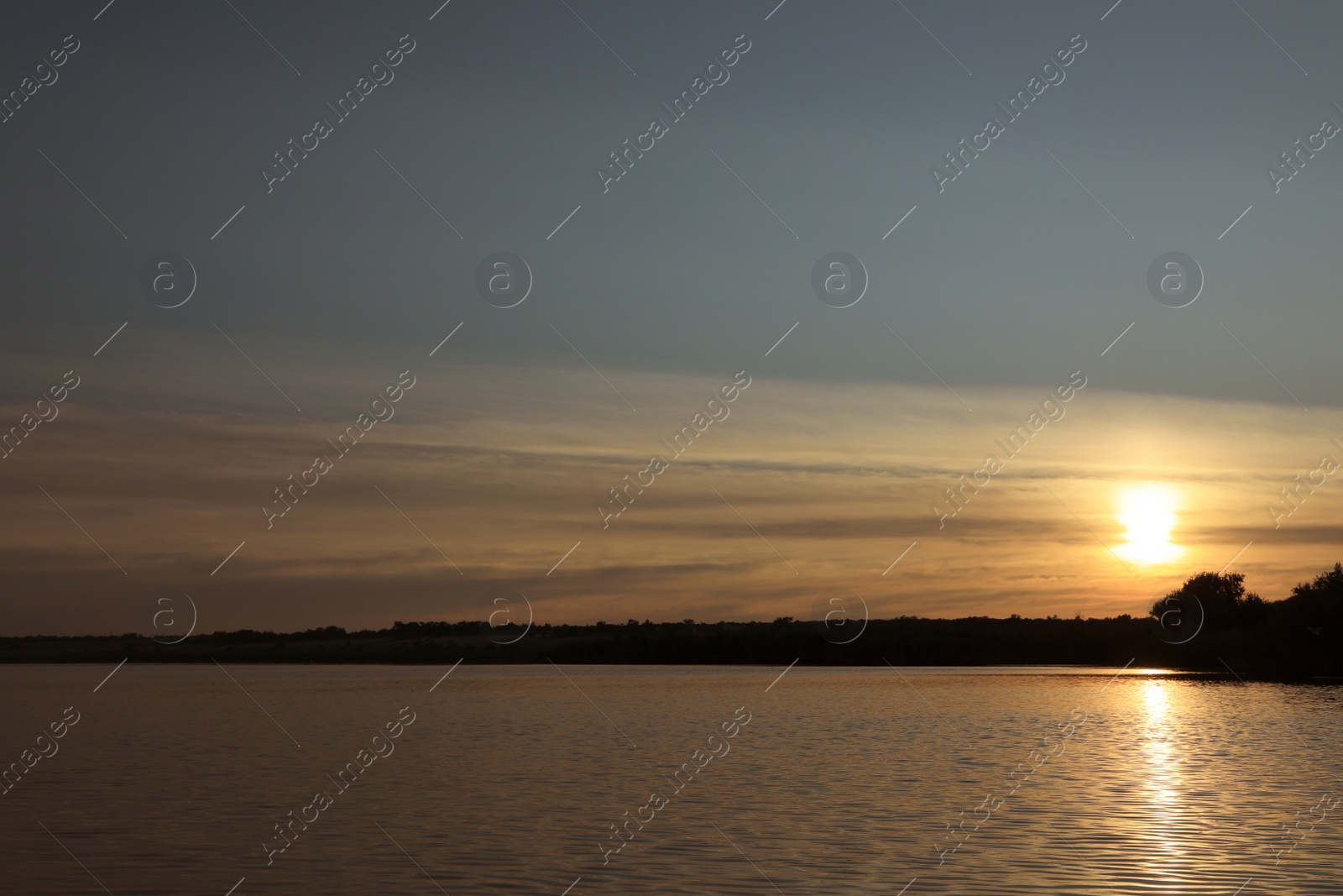 Photo of Picturesque view of beautiful river at sunrise. Early morning landscape