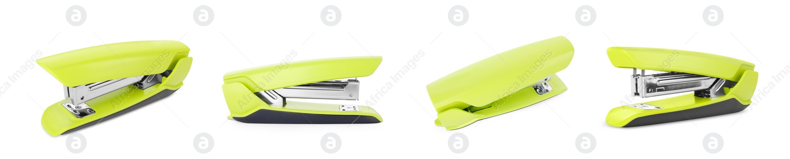 Image of Yellow stapler isolated on white, different sides