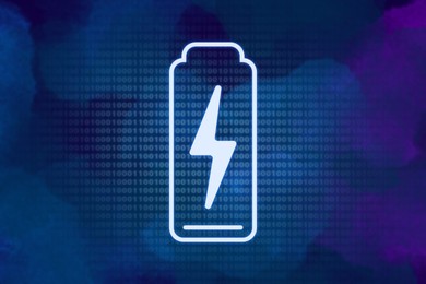 Illustration of Battery charging icon on blue background. Illustration