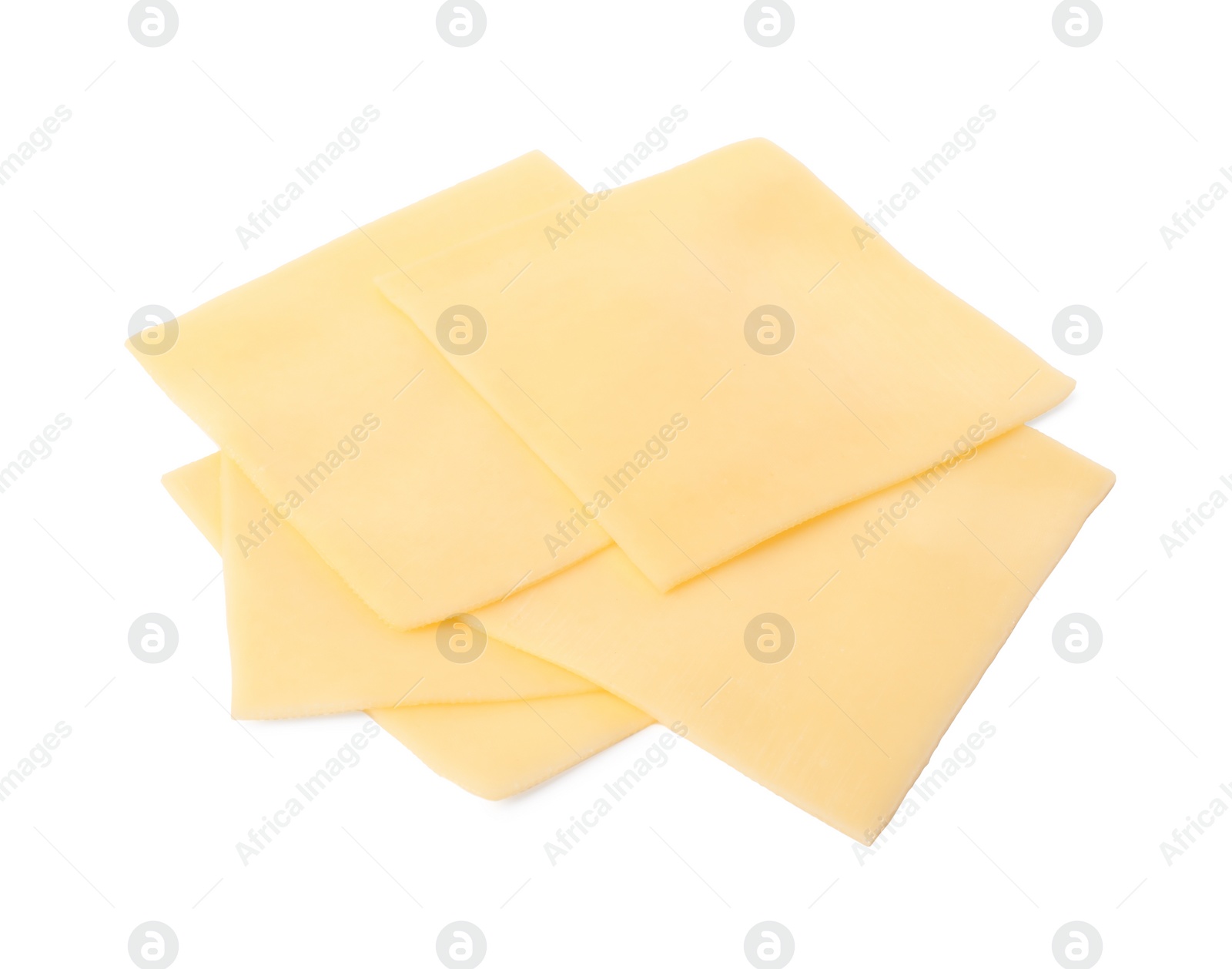 Photo of Slices of tasty fresh cheese isolated on white