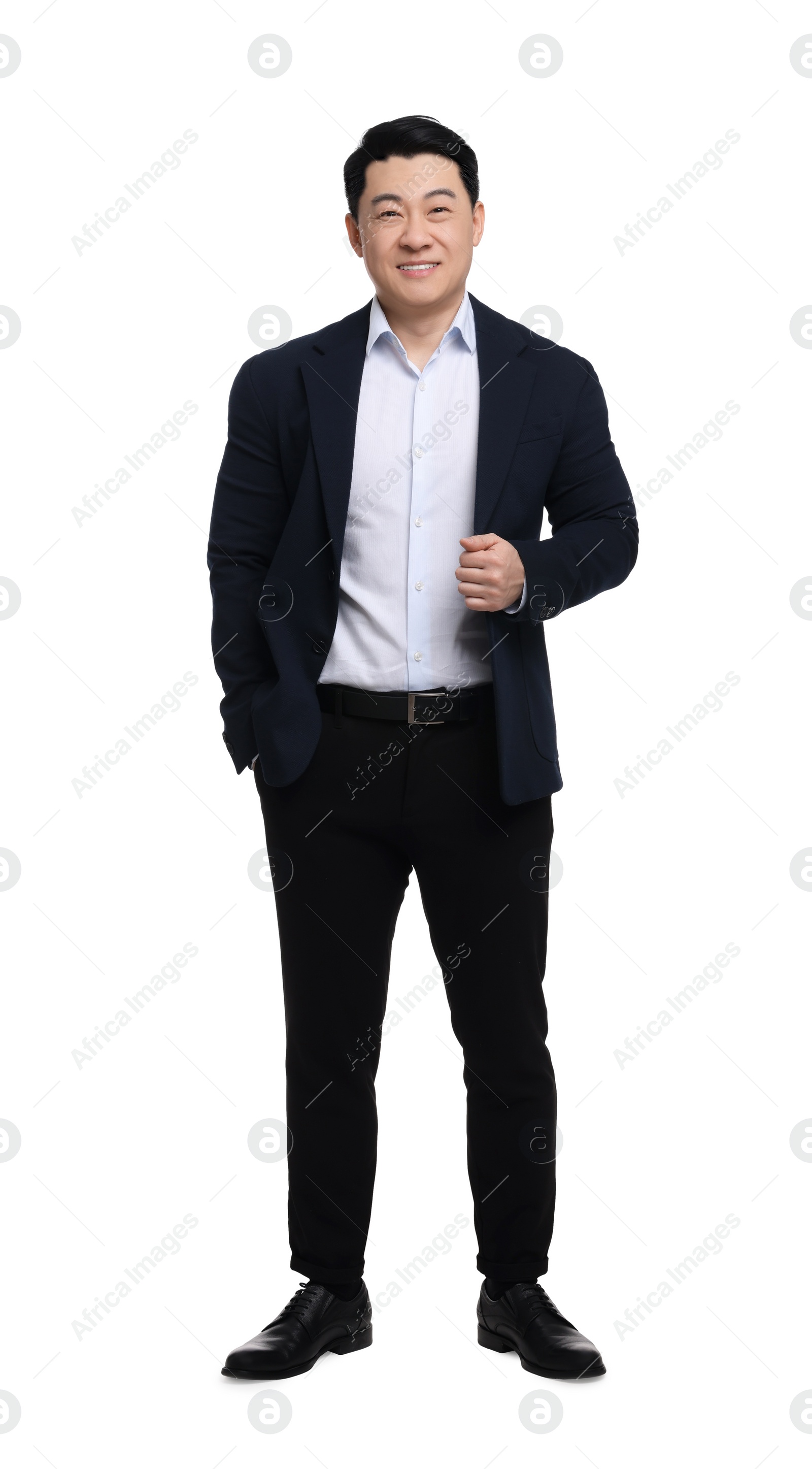 Photo of Businessman in suit posing on white background