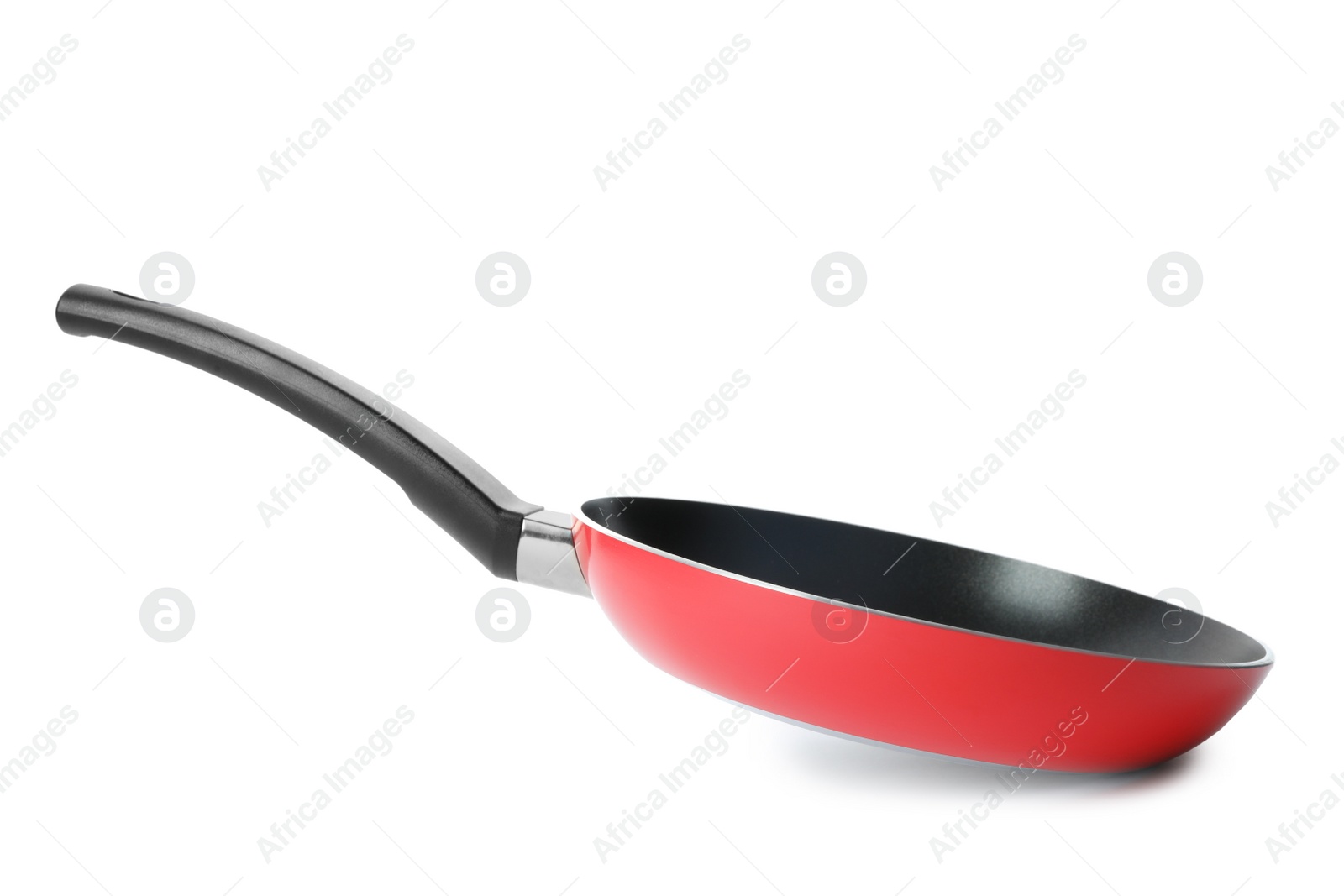 Photo of Modern red frying pan isolated on white