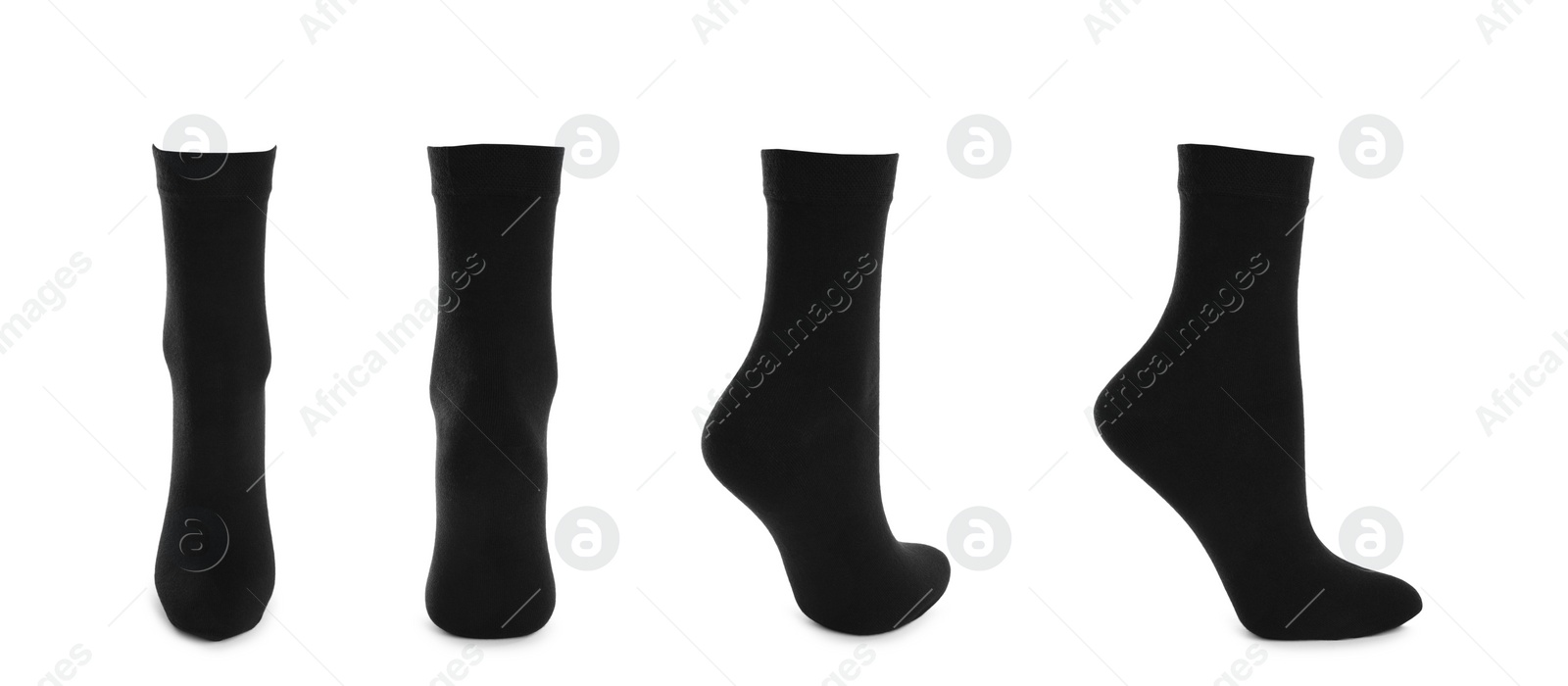 Image of Set with black socks on white background. Banner design