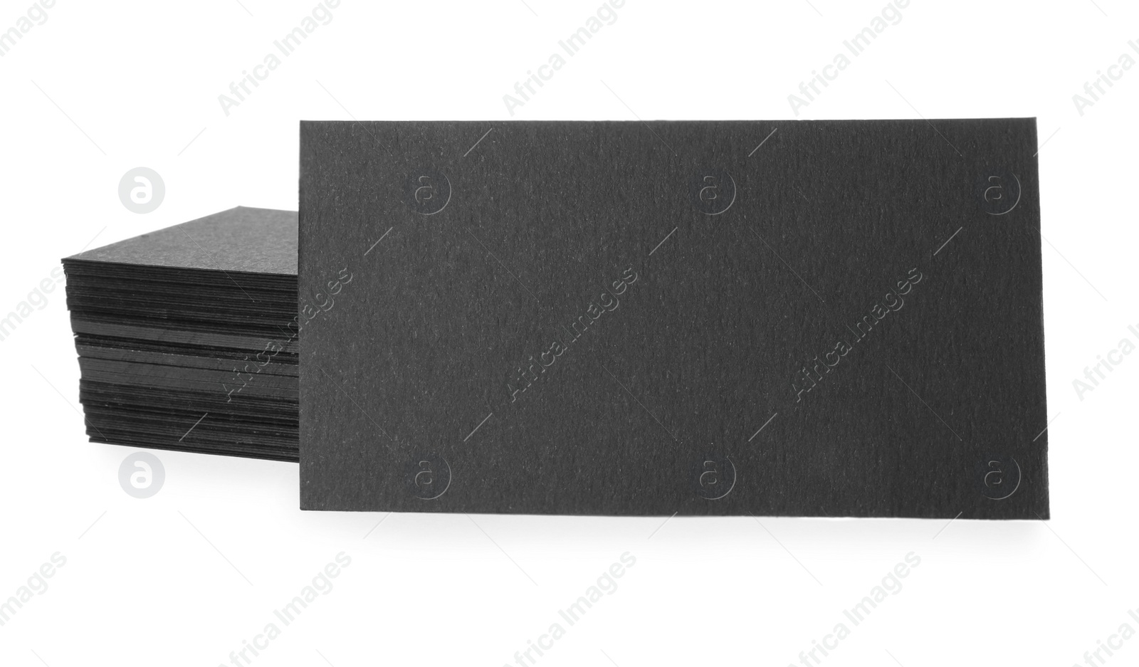 Photo of Many blank black business cards isolated on white. Mockup for design