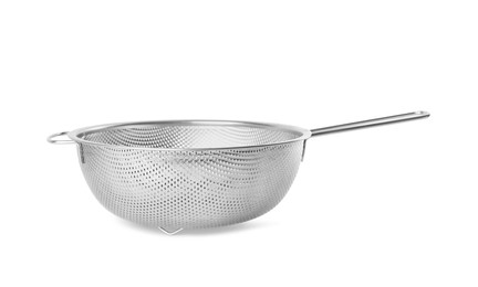 Photo of New clean sieve isolated on white. Cooking utensils