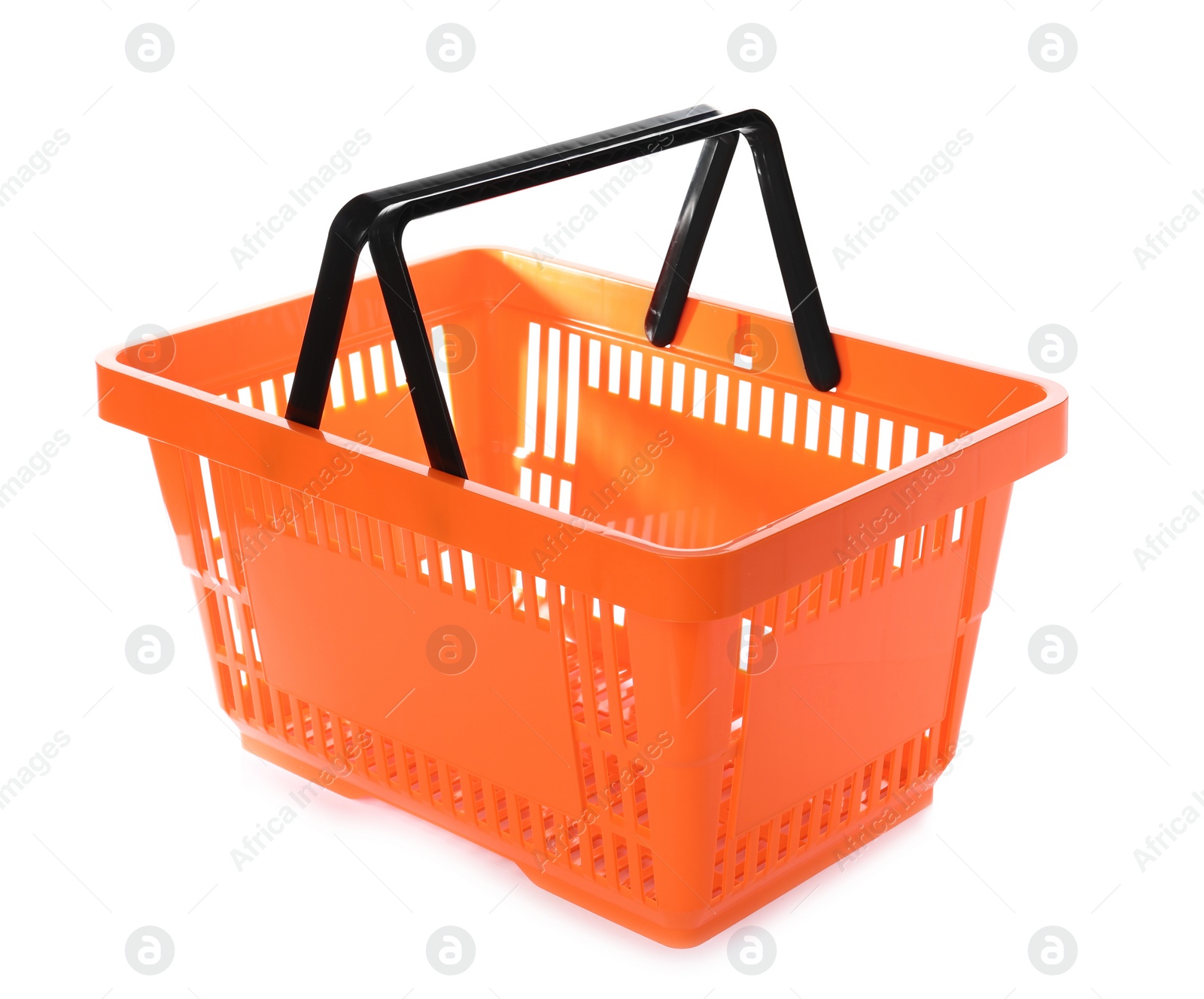 Photo of Color plastic shopping basket on white background