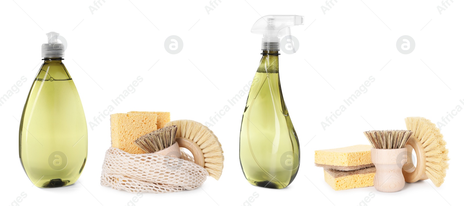 Image of Set of eco-friendly cleaning products isolated on white