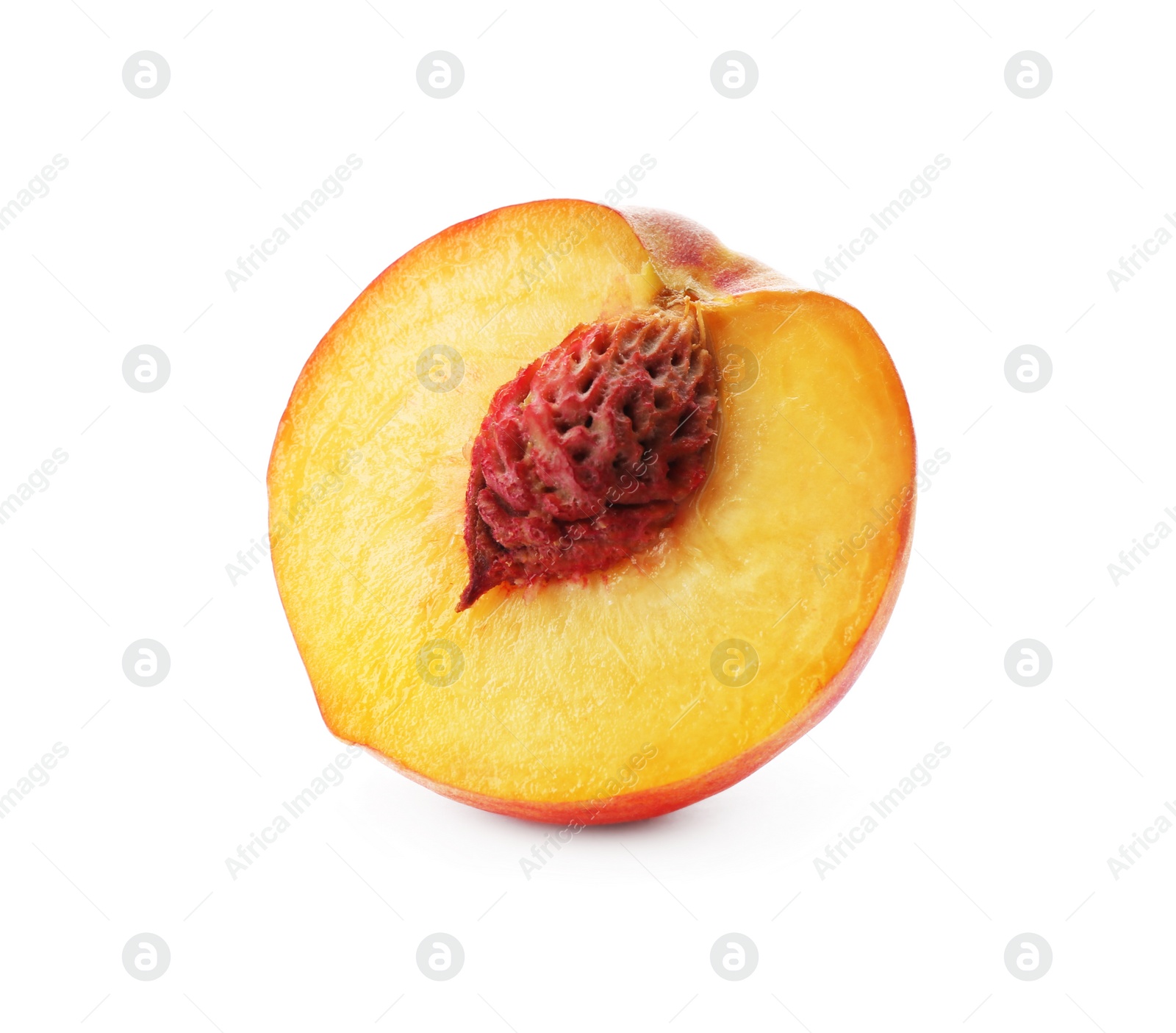 Photo of Half of ripe peach isolated on white