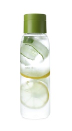 Bottle of refreshing water with cucumber, lemon and mint isolated on white