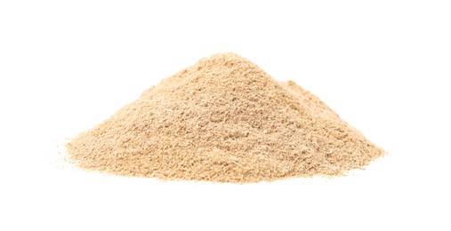 Dietary fiber. Heap of psyllium husk powder isolated on white