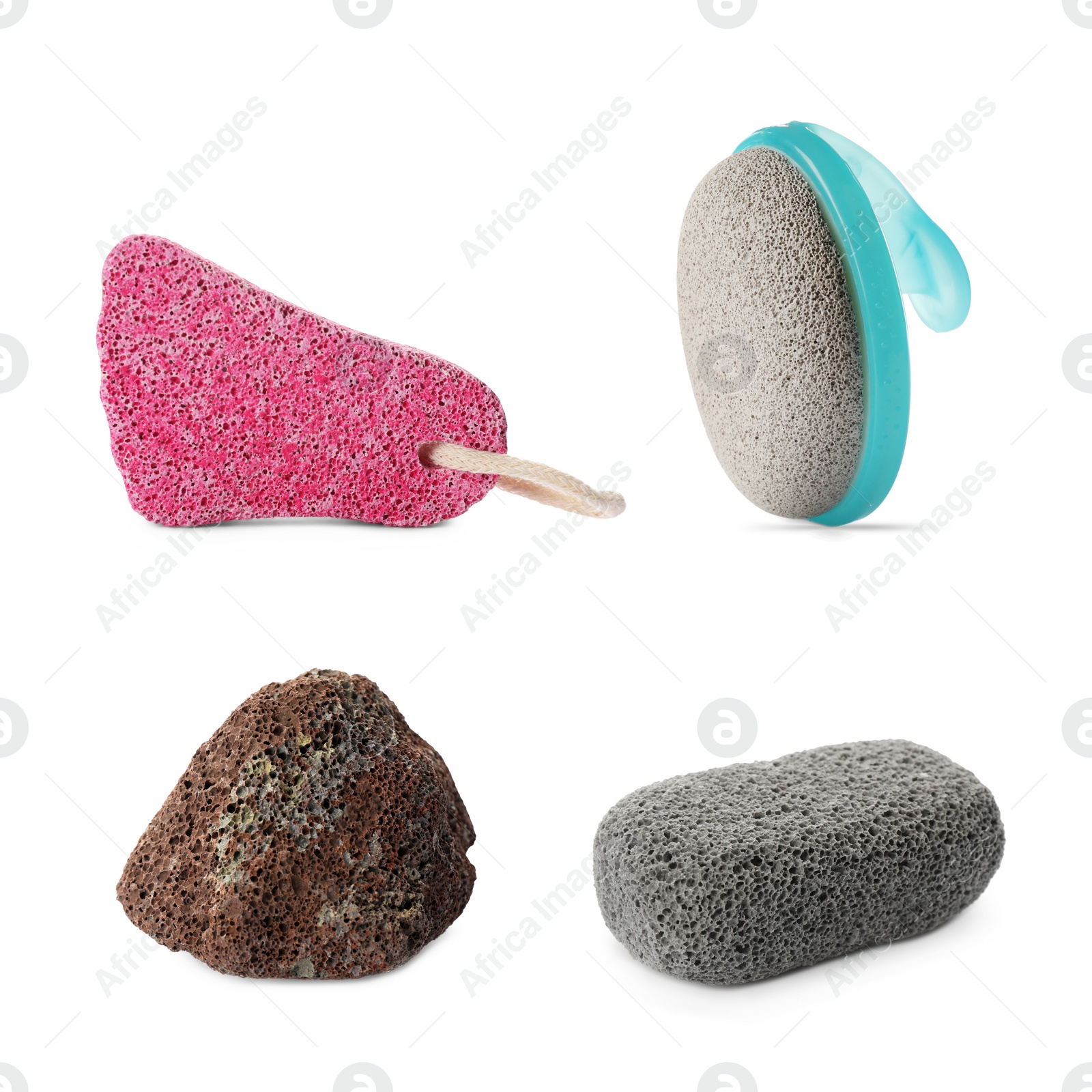 Image of Set with different pumice stones on white background. Pedicure tool