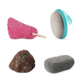 Image of Set with different pumice stones on white background. Pedicure tool