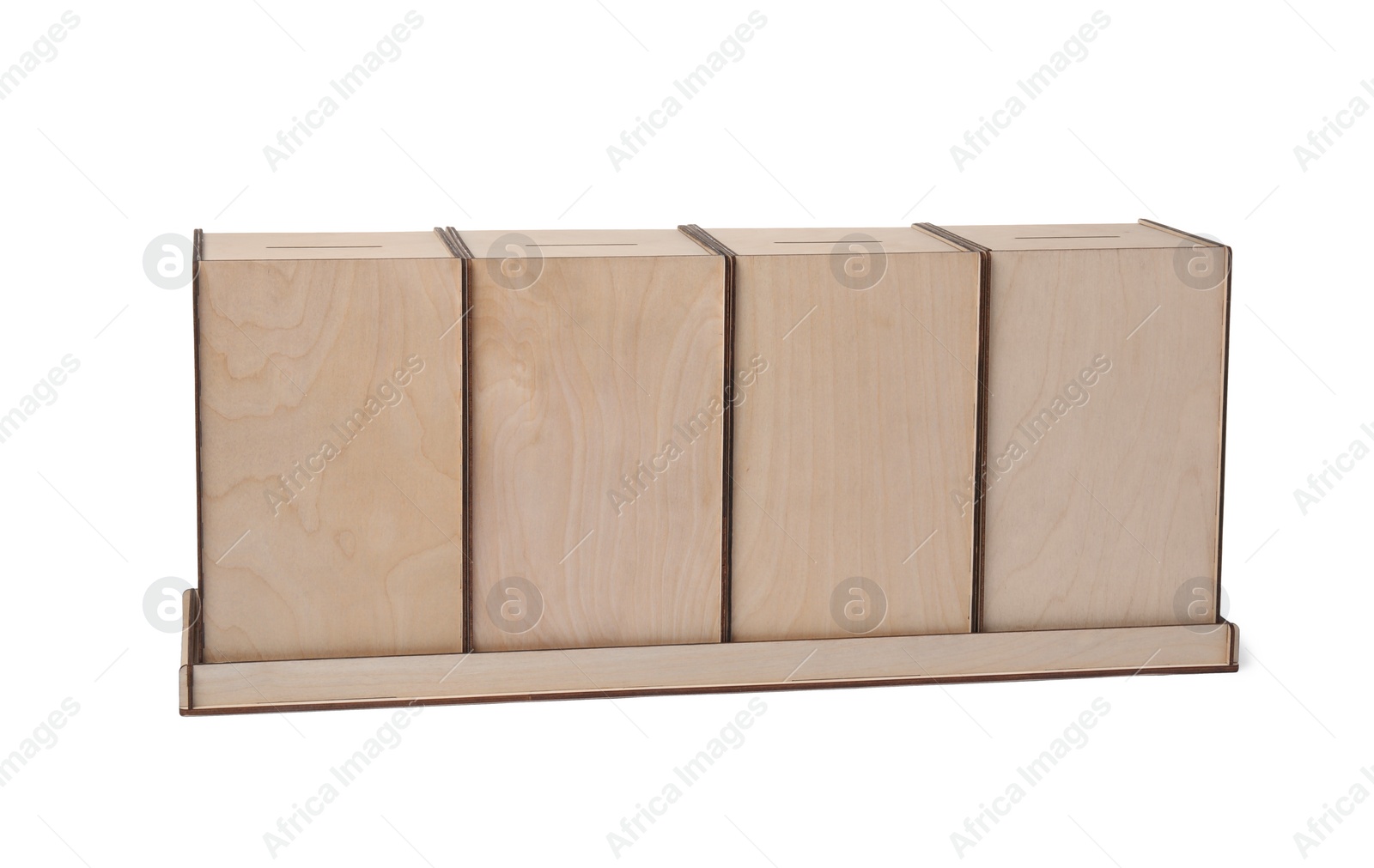 Photo of Wooden ballot boxes isolated on white. Election time