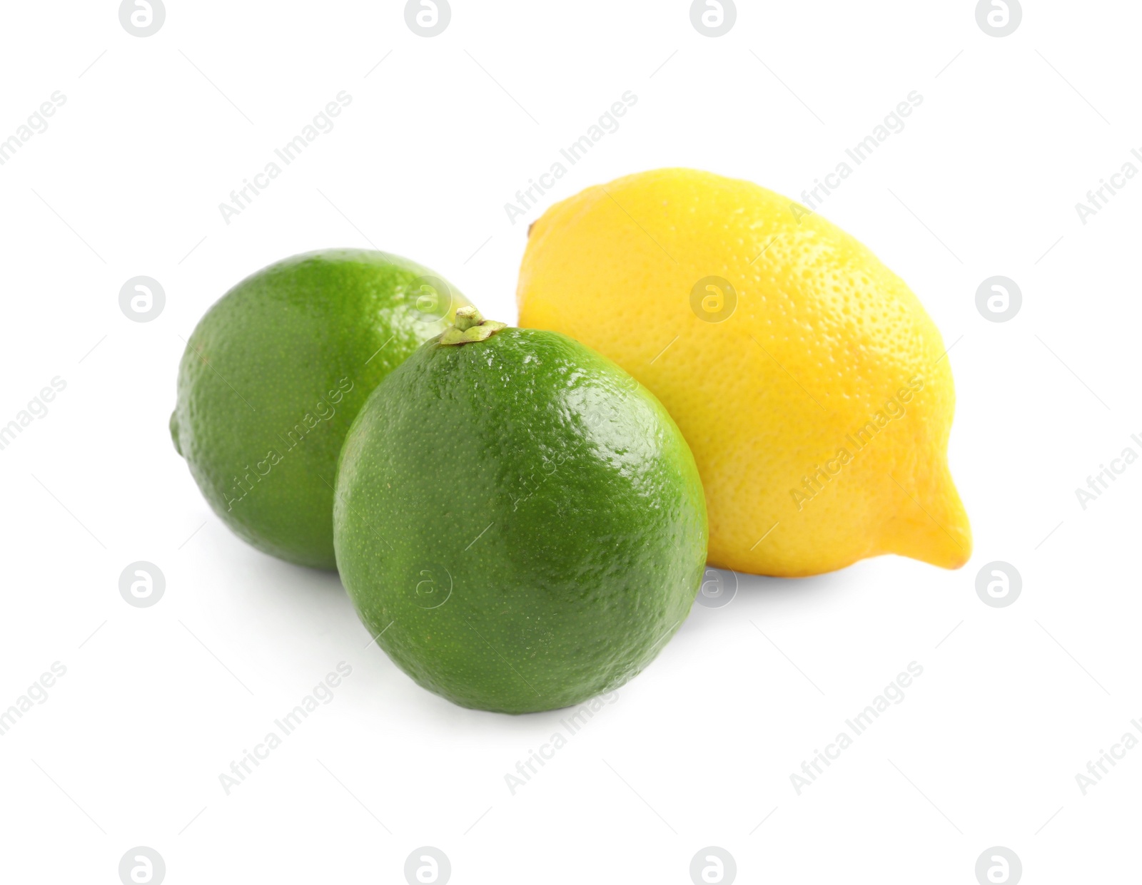 Photo of Fresh ripe lemon and limes on white background