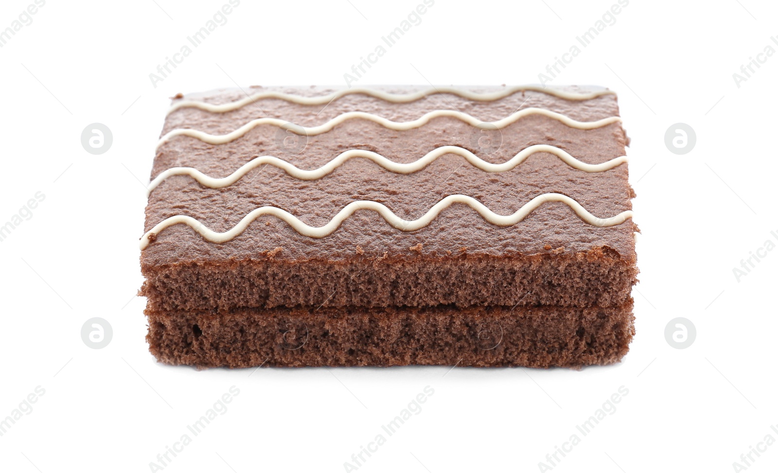 Photo of Delicious chocolate sponge cake isolated on white