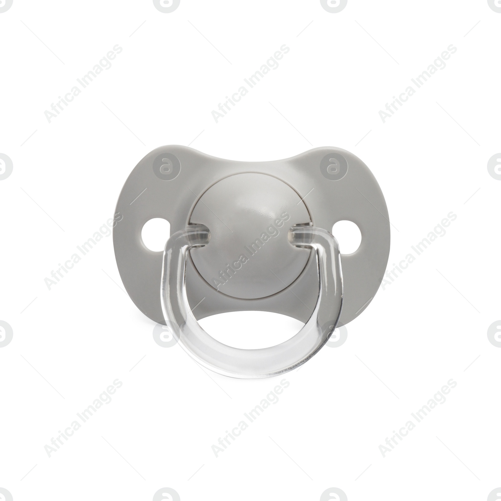 Photo of New light grey baby pacifier isolated on white