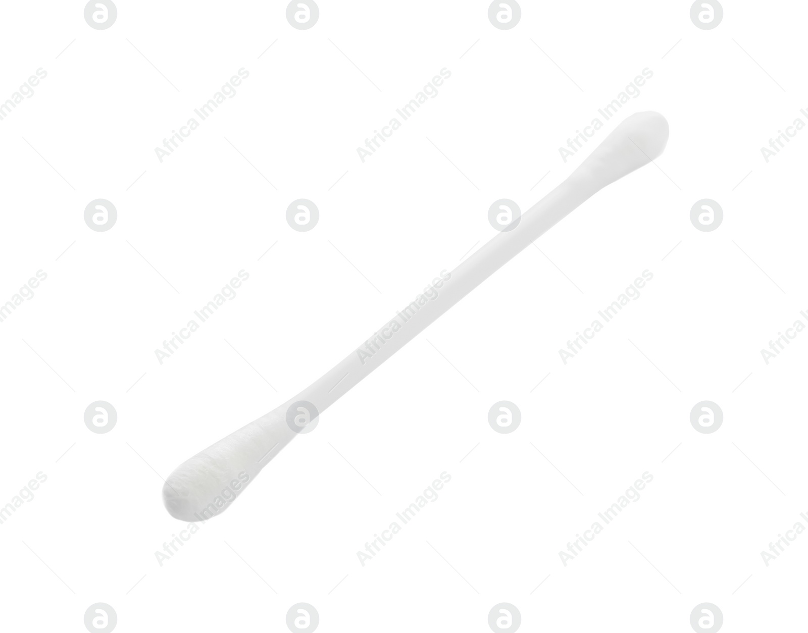 Photo of Plastic cotton swab on white background. Hygienic accessory