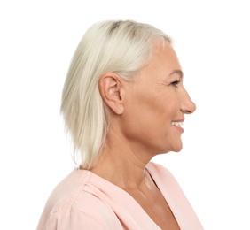 Photo of Mature woman with beautiful face on white background