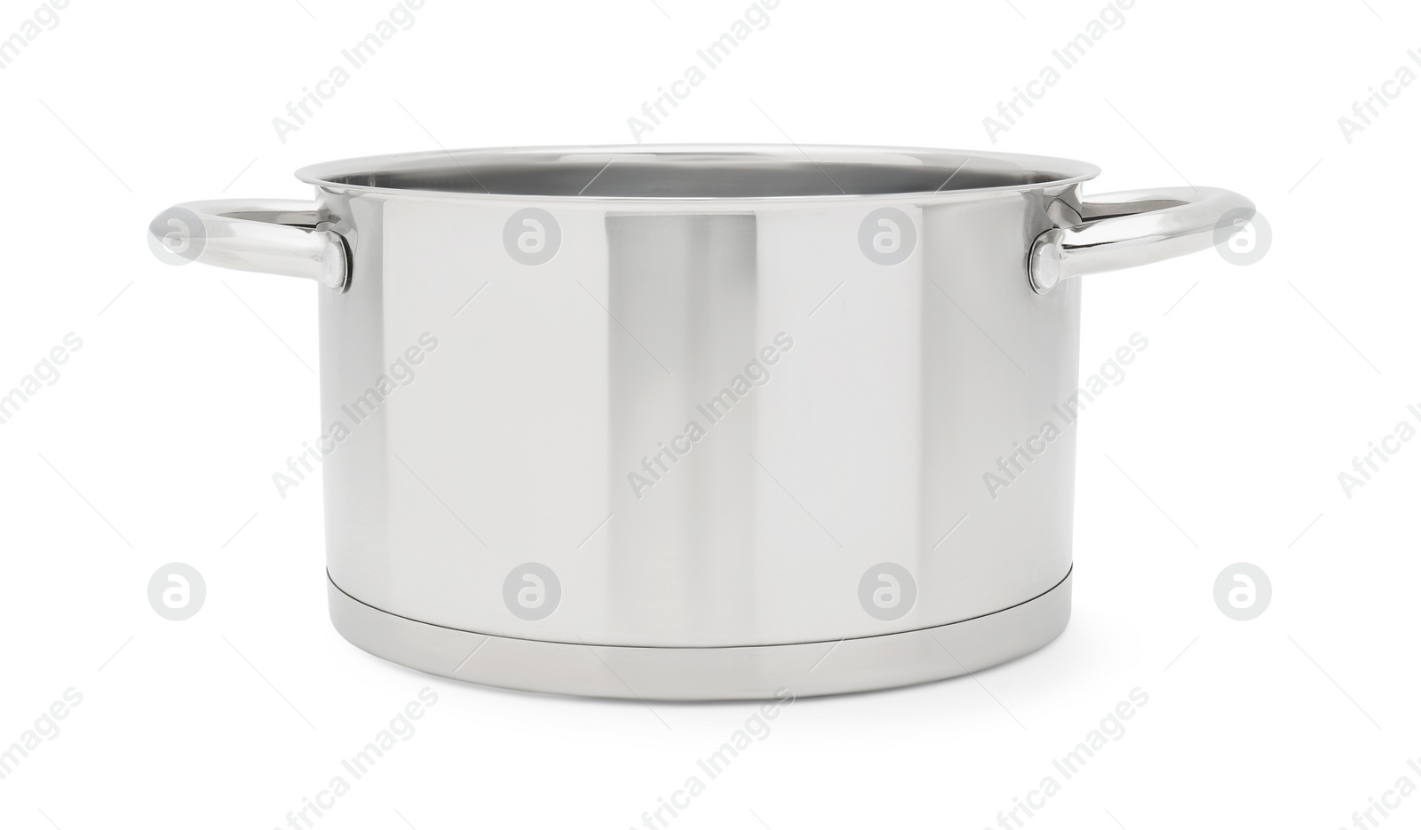 Photo of One empty steel pot isolated on white