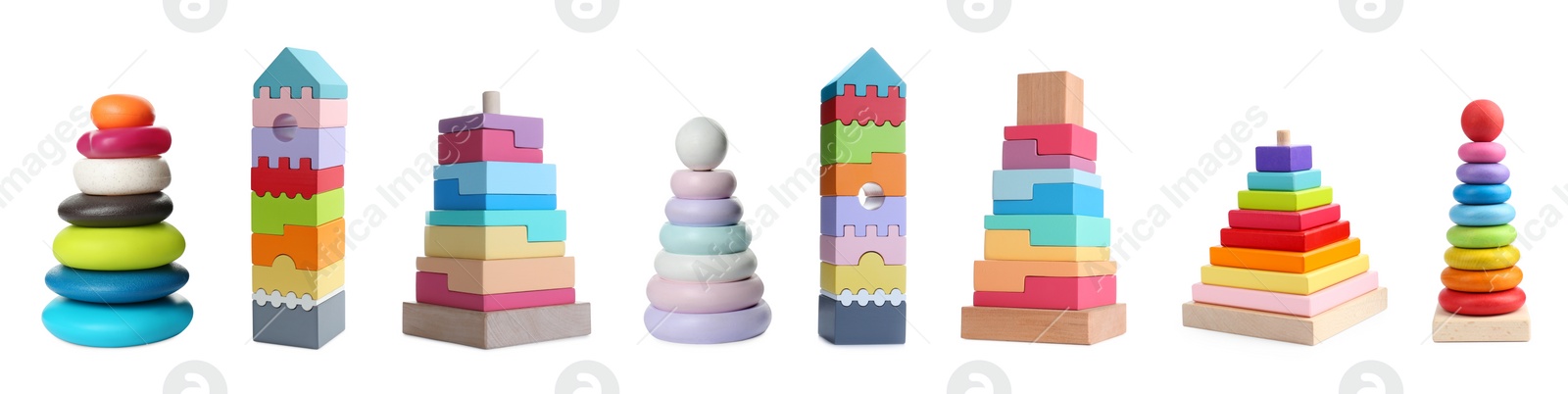 Image of Set with different toys isolated on white