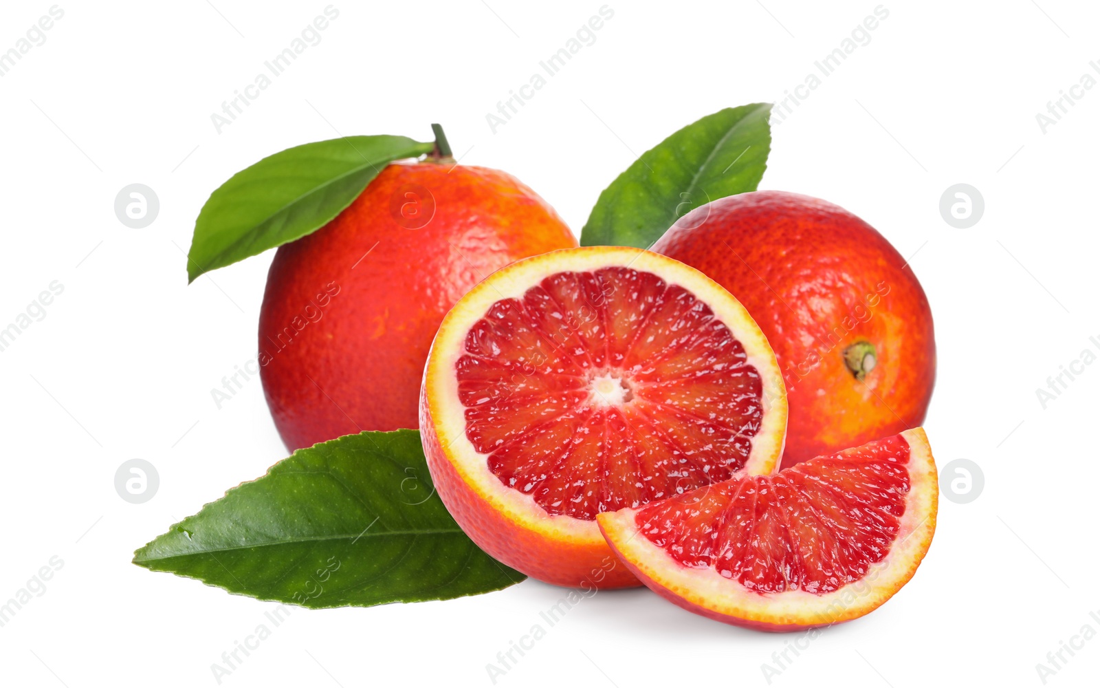 Image of Delicious ripe red oranges on white background