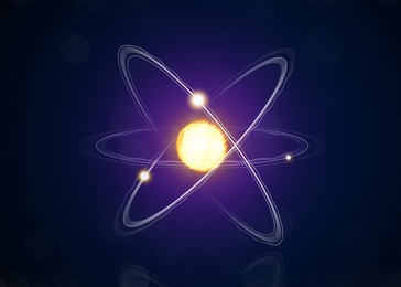 Virtual model of atom on dark background. Illustration