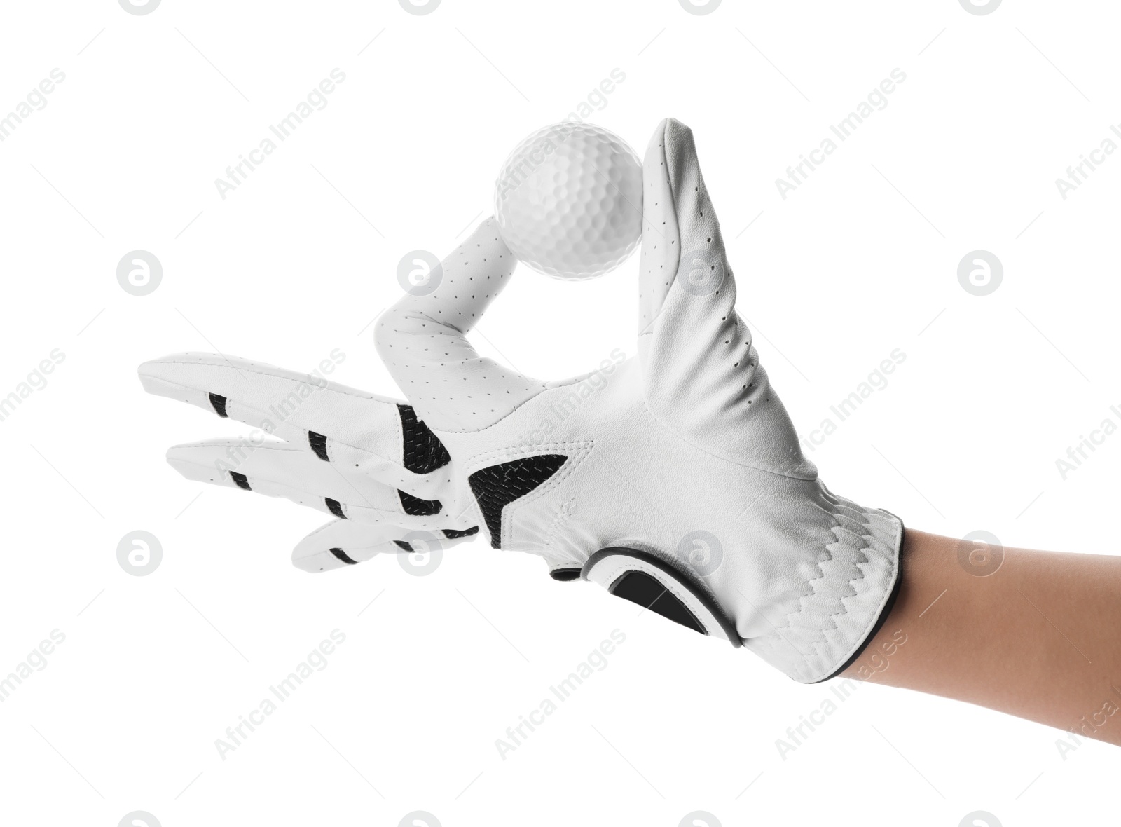 Photo of Player holding golf ball on white background, closeup