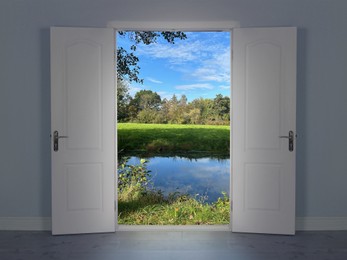 Image of Open door in wall inviting to rest in nature