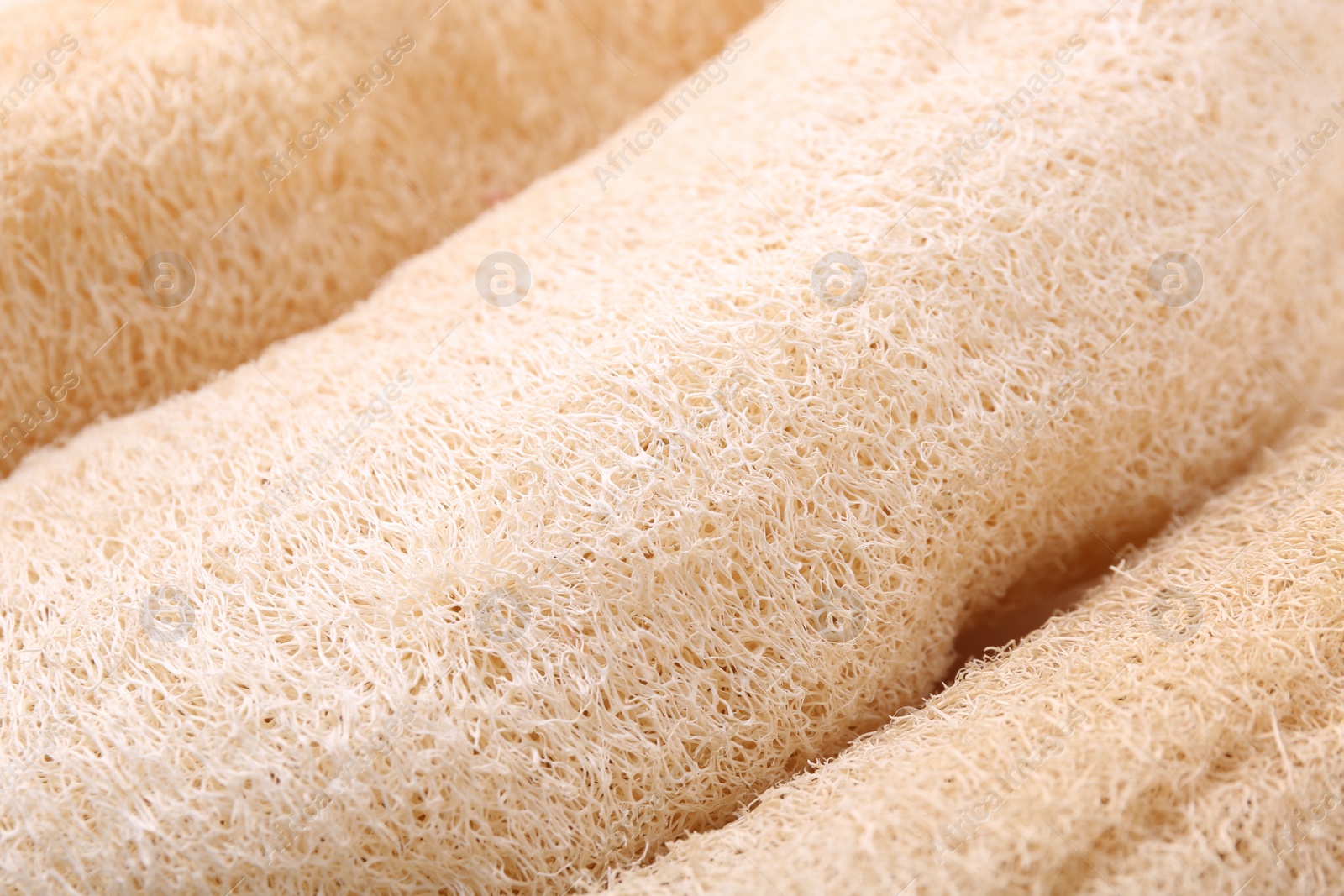 Photo of Natural loofah sponges as background, closeup view