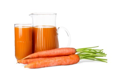 Freshly made carrot juice isolated on white