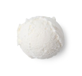 Photo of Scoop of tasty vanilla ice cream isolated on white, top view