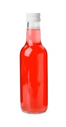Photo of Delicious kombucha in glass bottle isolated on white